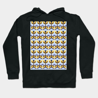 Blue, Yellow, and Brown Bubble Flowers Seamless Pattern 1970s Inspired Hoodie